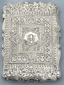 Victorian Solid Silver Fine Engraved Card Case By Deakin Moore Birmingham 1870
