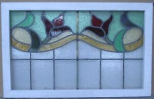 Old English Leaded Stained Glass Window Transom Colorful Floral 33 3 4 X 21 1 2