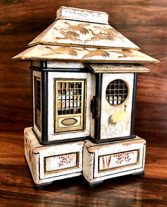 Japanese Eggshell Lacquer Pagoda Table Cabinet Gilt Cranes Tsugaru Boxes
