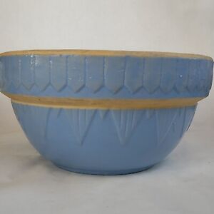 Uhl 12 Blue Picket Fence Stoneware Crock Bread Mixing Bowl Sawtooth Yellow Ware