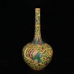 16 7 Antique Dynasty Porcelain Hongzhi Mark Colour Enamels Dragon Phoenix Vase
