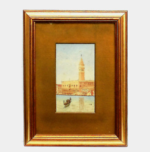 Antique C19th Miniature Painting Of St Mark S Square Venice Italy Gondola C1880