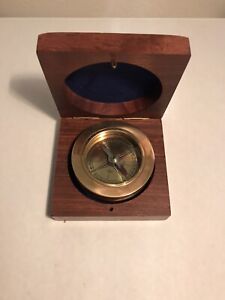 Brass Compass With Wooden Box Nautical