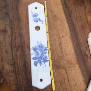 French Door Finger Push Back Plate Blue Rose Vintage Porcelain Limoge