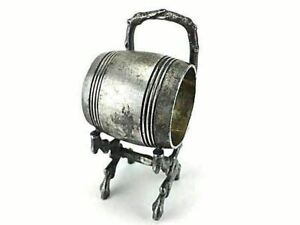 Antique Napkin Ring Holder Silverplate Figural Branched Chair Barrel