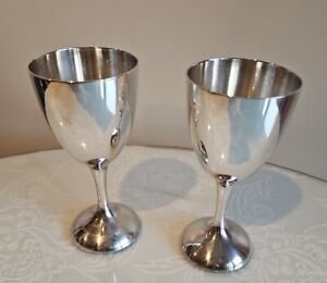 2 International Silver Co Electroplate Over Zinc Water Goblet Chalice Wine Glass
