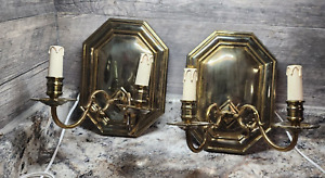 2 Antique English Brass Electric Candle Light Wall Sconces Over 6 Lbs Each