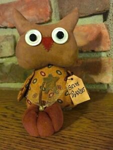 Primitive Ooak Folk Art Owl Witch Hat Jack O Lantern Pumpkin Shelf Sitter