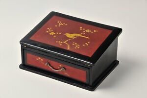 Antique Personal Chinese Slanted Writing Desk Red Black Lacquar Gold Handpaint
