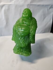 Laughing Buddha Green Jade Like Stone Carved Large Heavy Statue 4 3 4 Tall