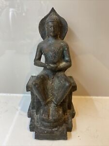 Antique Thai Bronze Patina Seated Buddha Statue Figure 6 5 