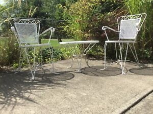 Vintage Patio Furniture Set Table And Two Chairs Salterini Woodard Mcm