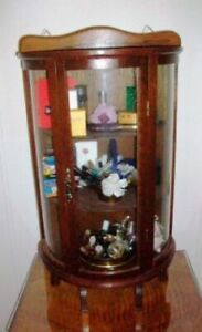 Curved Glass Curio Case Display Cabinet Wall And Table Top Classic Vintage