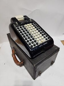 1945 Portable Victor Adding Machine W Crank And Solid Wooden Case Leather Strap
