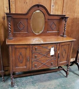 Antique Buffet Cabinet With Mirror Back