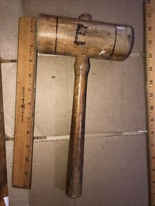 Vintage Antique Wood Mallet 2 5 Diameter 12 5 Length Awesome Patina Markings 