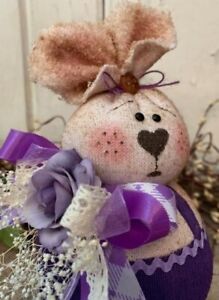 Handmade Folk Art Easter Rabbit Bunny Primitive Spring Purple Doll Ooak Artist