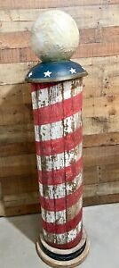 Antique Rare Americana Folk Art Wooden Barber Pole 4 58 Ft Tall 55inches 600 