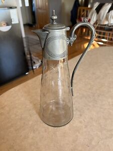 Vintage Cut Glass Claret Wine Jug Water Pitcher Silver Plate Lid
