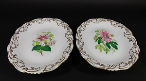 Pair 1860s English Porcelain Compotes Hand Painted Flowers W Anchor Wreath Mark