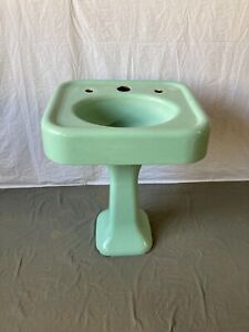 Antique 24 Cast Iron Jadeite Green Porcelain Pedestal Sink Vtg Standard 593 23e