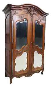 Antique Armoire Large French Provincial Walnut Mirrored Shelves E 1800s 