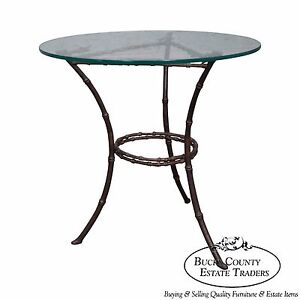 Brass Glass Faux Bamboo Round Small Side Table