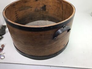 Large Antique 14 Daniel Cragin Primitive Dry Measure Box Wood Metal Half Bushel