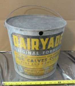 Dairy Feed Bucket Dairyade J L Ware Antique Metal 25lb Yellow Vintage Can