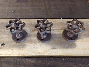 Set Of 3 Vintage Rustic Water Faucet Flower Cast Iron Knobs