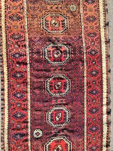 Beautiful Antique Tribal Rug Afghani Turkoman Ersari Wool Geometric Large Runner