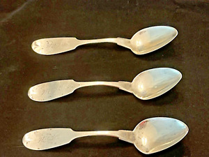 Three 3 E Benjamin New Haven Connecticut Pure Coin Silver Spoons C 1829 1864