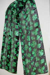 St Patrick S Day Green Black Shamrock Print Scarf 10 X 60 Sheer Polyester