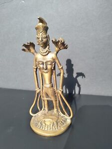 Rare Antique Vintage Brass Bronze Dhokra India Shiva Linga Snake Lord God Statue