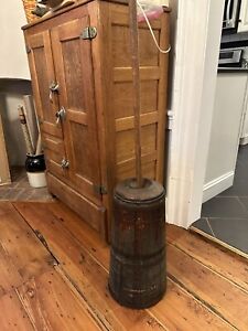 Exceptional Antique Primitive Butter Churn Blue Paint And Wear Consistent W Age