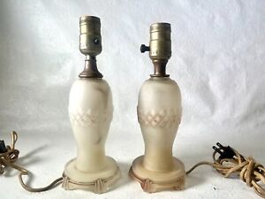 2 Vintage Art Deco Frosted Glass Table Lamps