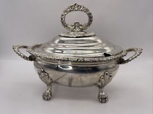 Epns Silver Plated Oval Lidded Serving Dish With Handles 9 X 5 Scalloped Footed