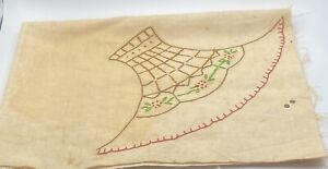 Antique Hand Embroidered Floral Linen Pillow Case Table Topper Large Raw Edges