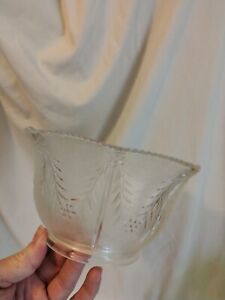 Vintage Clear Glass Embossed Daisy Patterns Eight Sided Torchier Lamp Shade