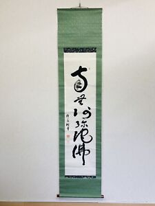 Y2889 Kakejiku Namu Amida Butsu Calligraphy Signed Box Japan Hanging Scroll