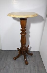 Vintage Victorian Style Faux Marble Solid Turned Wood Pedestal Table Plant Stand