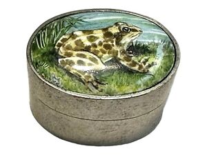 Vintage Sterling And Enamel Patch Box Pill Box Frog Themed Hinged
