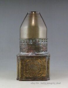 Nice Chinese Old Pure Brass Copper Carved Bats Opium Lamp Mark