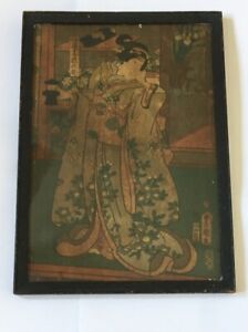 Kunisada Japanese Print Woman In Kimono Actress Iori Antique Japan Artwork