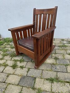 Superb Limbert Arm Rocking Chair With Slots To Under Arms Stickley Era W7925
