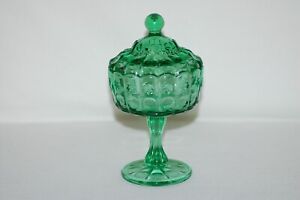 Fenton L G Wright Emerald Green Priscilla Pattern Glass Jelly Compote With Lid