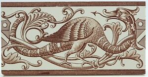 Antique Fireplace Arts Crafts Transfer Printed Tile Dragon Bird Design Ae2
