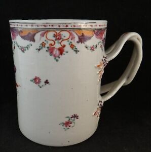 18th C Chinese Export Porcelain Large Mug W Twisted Vine Handles Floral 5 