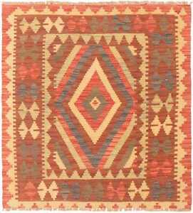 Vintage Hand Woven Turkish Carpet 3 5 X 3 9 Traditional Wool Kilim Rug