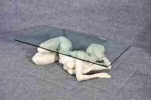Carved Marble Figure Of A Nude Woman Coffee Table Glass Top